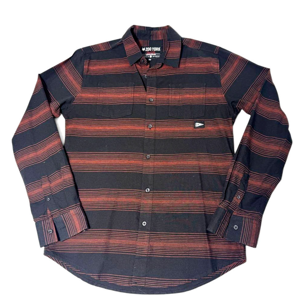 Zoo York Button Up Shirt Black Red Striped Mens Size Medium